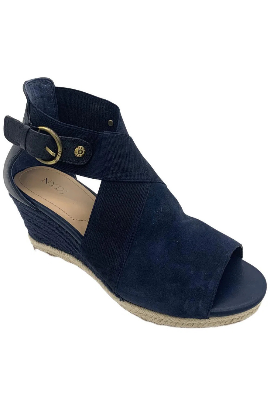 NYDJ Women's Charisma Ankle Strap Suede Wedge Sandals Navy - Medium